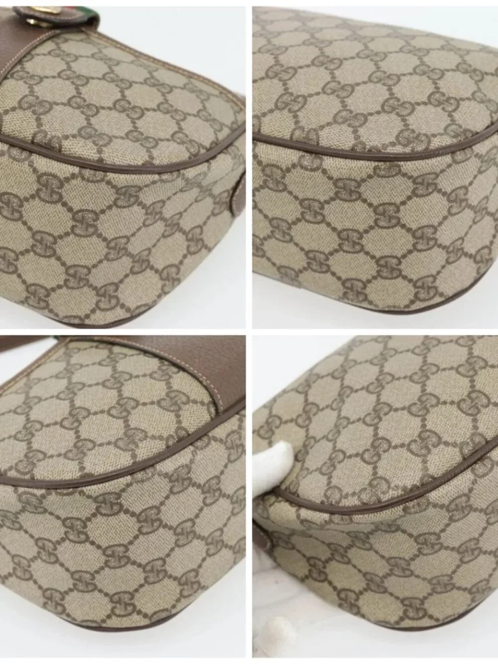 GUCCI GG Supreme Web Sherry Line Bag PVC Beige Gold 89 02 032 Auth 181166